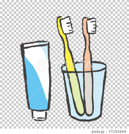 歯ブラシ2本と歯磨き粉のイラスト素材