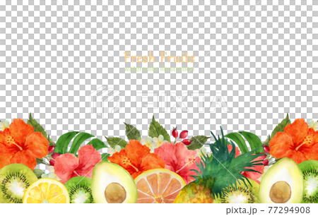 Fruit and hibiscus flower frame 77294908