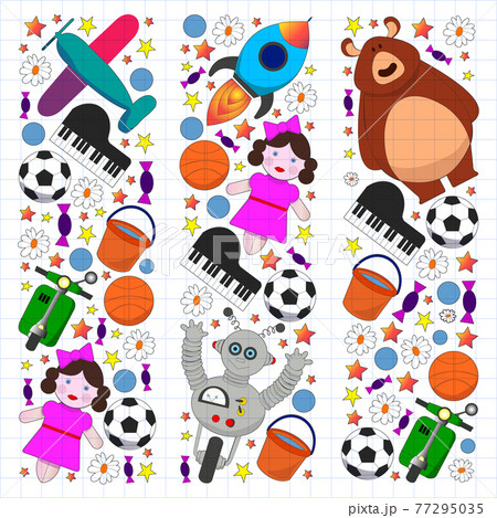 Kindergarten pattern with little children and toys. Creativity and imagination. 77295035