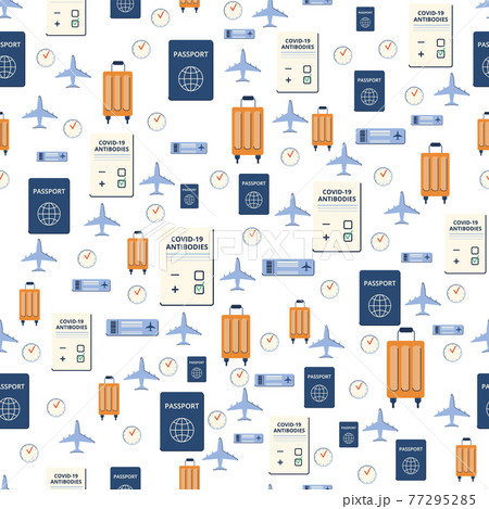 Seamless pattern for textiles and packaging. Vaccinations and new travel. Vector Seamless pattern for textiles and packaging. Vaccinations and new travel. Vector 77295285
