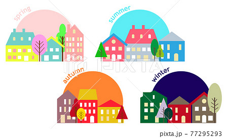 ヨーロッパ風の町並み 四季のイラスト素材