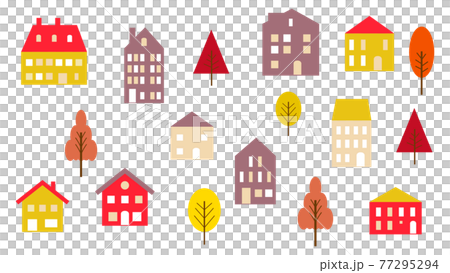 ヨーロッパ風の町並みのフレームイラスト　秋イメージ 77295294