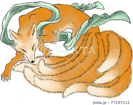 和風イラストの妖怪九尾の狐のイラスト素材