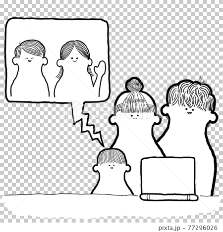 オンライン帰省をする家族のイラストのイラスト素材