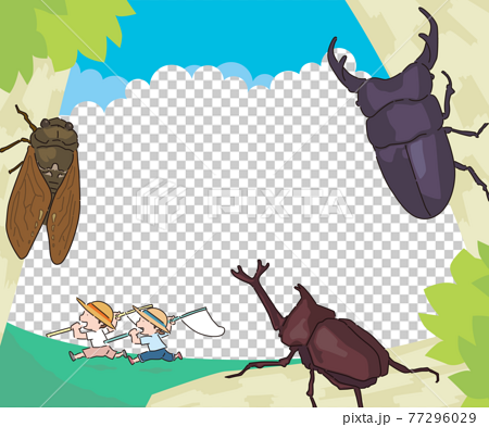 虫取りをする子供 カブトムシ 夏 昆虫 風景 のイラスト素材