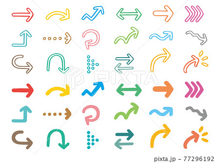 丸みのある手描き矢印アイコンのセット カラー のイラスト素材