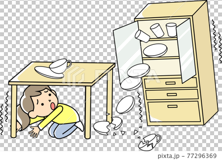 A woman who goes under the table during an earthquake 77296369