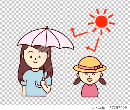 A woman with a parasol and a girl in a straw hat A woman with a parasol and a girl in a straw hat 77297499