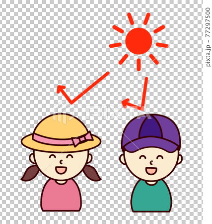 Girl in straw hat and boy in cap 77297500