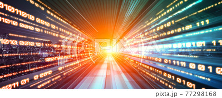 Digital data flow on road with motion blur to create vision of fast speed transfer 77298168