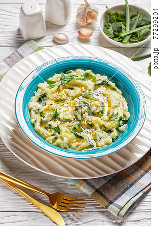 Irish colcannon potato mash with kale, top view Irish colcannon potato mash with kale, top view 77299204