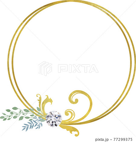 ゴールドとダイヤモンドの円形フレーム ベクター素材のイラスト素材