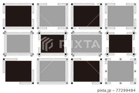 四角 正方形をあしらったシンプルなフレームセット モノクロのイラスト素材
