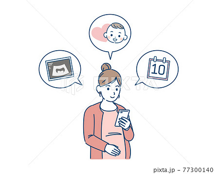 出産予定日の確認をする妊婦　エコー検査　妊娠週数　イラスト素材 77300140