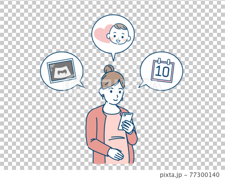 出産予定日の確認をする妊婦　エコー検査　妊娠週数　イラスト素材 77300140