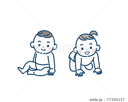 赤ちゃん 男の子と女の子 お座り ハイハイ 双子 イラスト素材のイラスト素材