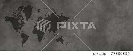 World map on black concrete wall background. Horizontal banner 77300334