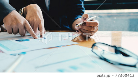 Close up Business people meeting to discuss the situation on the market. Business Financial Concept 77300412
