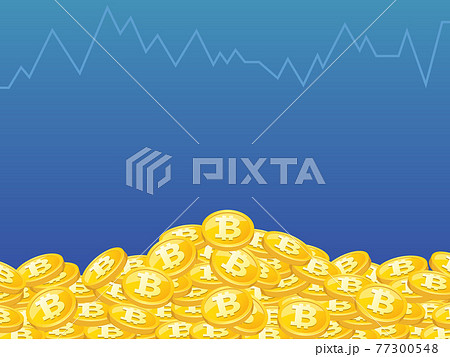 折線グラフと 山積みになり輝くゴールドのコインのイラスト背景素材 ビットコイン 4 3のイラスト素材