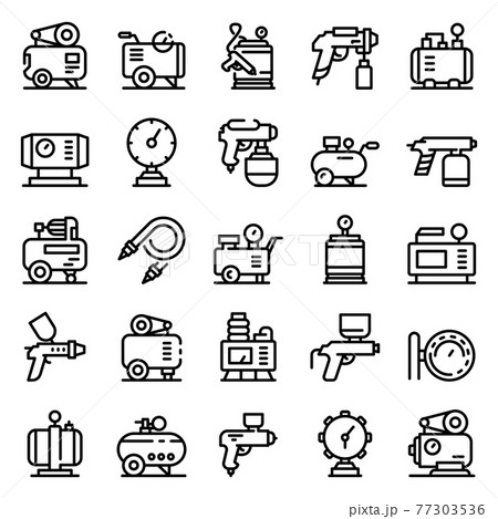Air compressor icons set, outline style Air compressor icons set, outline style 77303536
