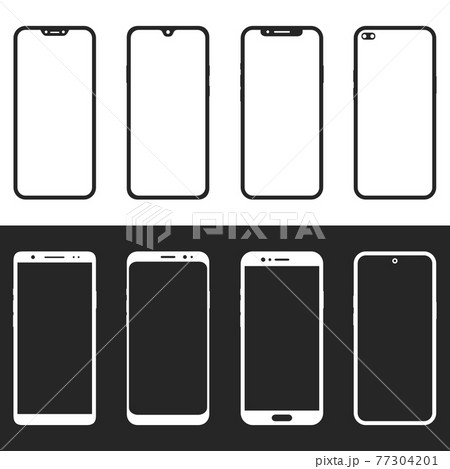 Set of different black and white smartphone icons. Simple mobile phone icons template. 77304201