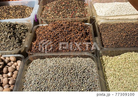 Colorful spices in the Turkish  Grand Spice Bazaar in Istanbul, Turkey 77309100