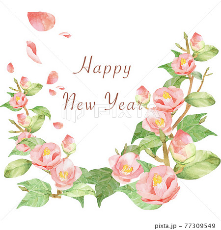 正月　椿　バラ　水彩フレーム　他複数バリエーションあります 77309549