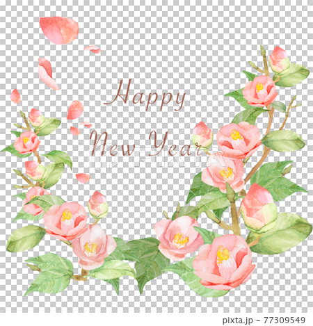 正月　椿　バラ　水彩フレーム　他複数バリエーションあります 77309549