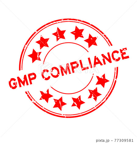 Grunge red GMP (Good manufacuturing practice) compliance word round rubber seal stamp on white background 77309581