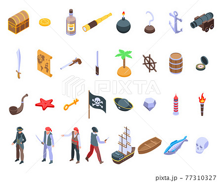 Pirate icons set, isometric style 77310327