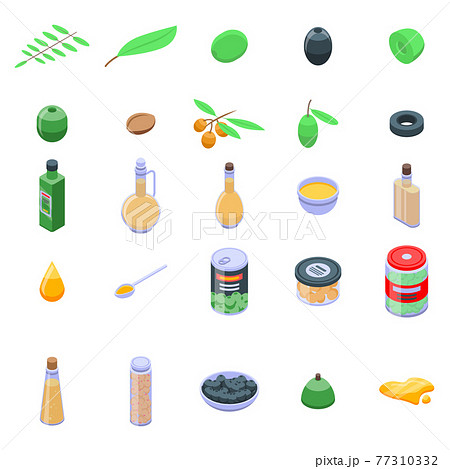 Olive icons set, isometric style Olive icons set, isometric style 77310332