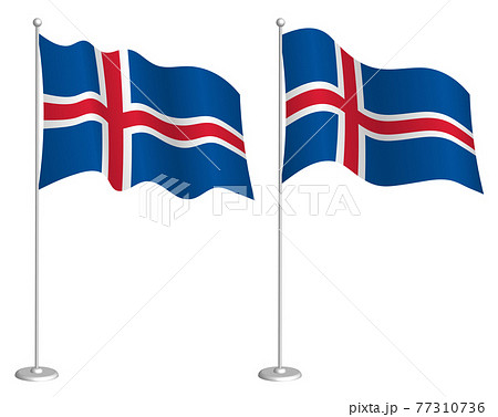 flag of Iceland on flagpole waving in wind. Holiday design element. Checkpoint for map symbols. Isolated vector on white background 77310736