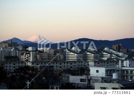 早朝の八王子市街と富士山 77311661
