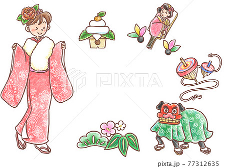 1月のイメージイラスト_クレヨン画風 77312635