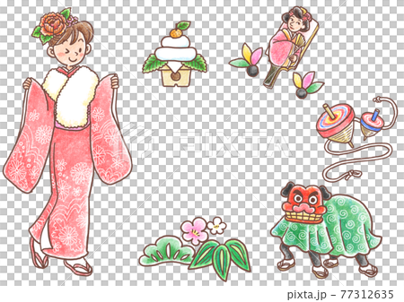 1月のイメージイラスト_クレヨン画風 77312635