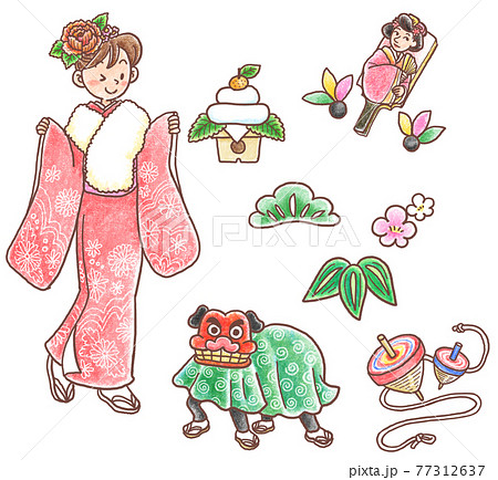 1月のイメージ_イラスト_クレヨン画風 1月のイメージ_イラスト_クレヨン画風 77312637