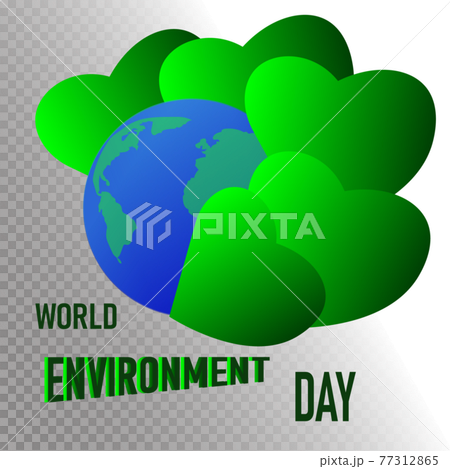 World Environment Day banner.Earth. Poster, cover, card, print design Environment Day.Green hearts surround the earth. Eco poster,eco banner or eco card for with stylish typography.Vector illustration 77312865