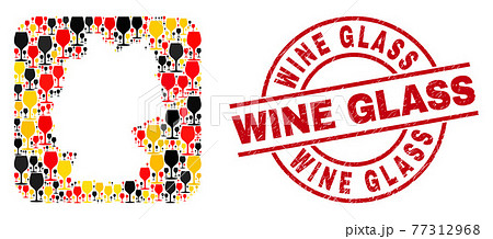 Wine Glass Distress Seal and German Map Subtraction Mosaic of Wine Glass Items in German Flag Colors 77312968