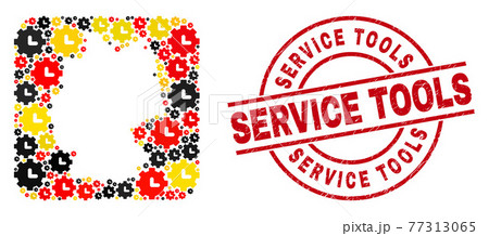 Service Tools Grunge Seal Stamp and German Map Subtraction Mosaic of Clock Settings Icons in German Flag Colors 77313065