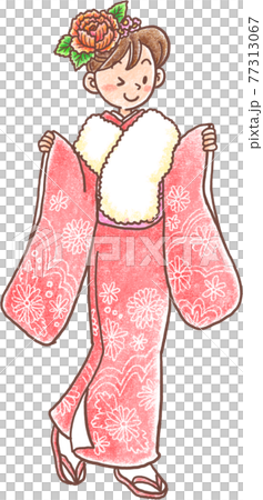 晴れ着の女性_クレヨン画風 77313067