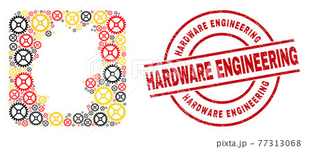 Hardware Engineering Scratched Stamp and German Map Subtraction Mosaic of Clock Gear Items in German Flag Colors 77313068