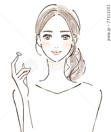コンタクトレンズを使う若い女性　笑顔の人物イラスト 眼科 77313201