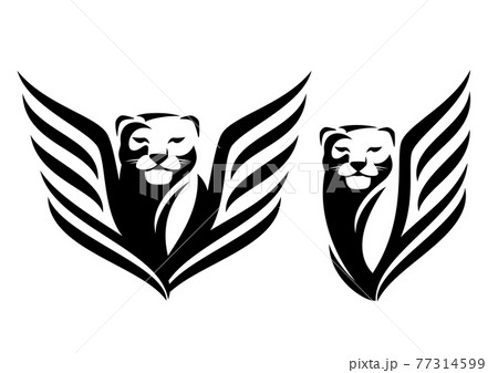 winged panther head simple black and white vector design set winged panther head simple black and white vector design set 77314599