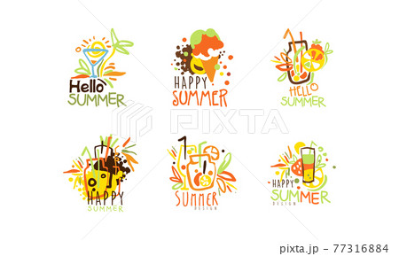 Hello Happy Summer Logo Design Set Summer のイラスト素材