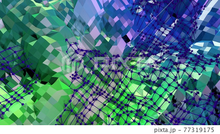 3d rendering of low poly background with 3d objects and modern gradient colors green blue. Creative simple geometric background of polygons 77319175