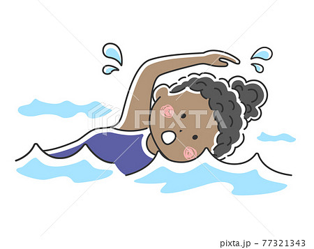 プールで泳ぐ黒人女性のイラストのイラスト素材