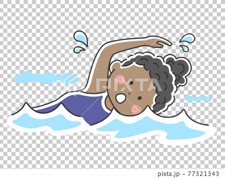 プールで泳ぐ黒人女性のイラスト 77321343