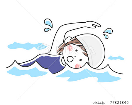 プールで泳ぐ女性のイラスト 77321346