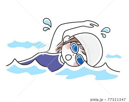 プールで泳ぐ女性のイラストのイラスト素材