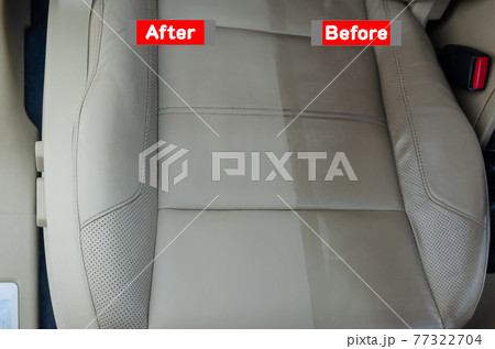 Before and after the leather seat cleaning service. Before and after the leather seat cleaning service. 77322704